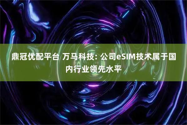 鼎冠优配平台 万马科技: 公司eSIM技术属于国内行业领先水平