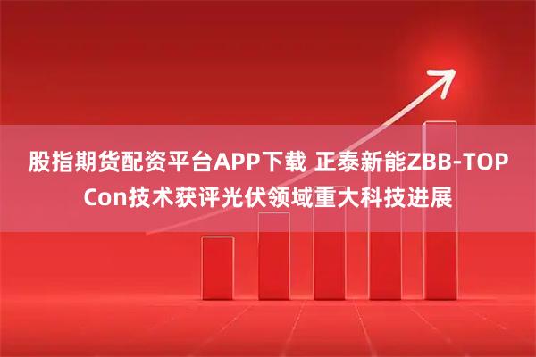股指期货配资平台APP下载 正泰新能ZBB-TOPCon技术获评光伏领域重大科技进展